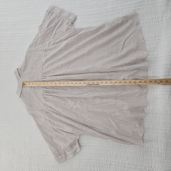 NEW Max Studio London Button Up Shirt Women's L Tan White Short Sleeve MSRP $138 - Picture 13 of 15